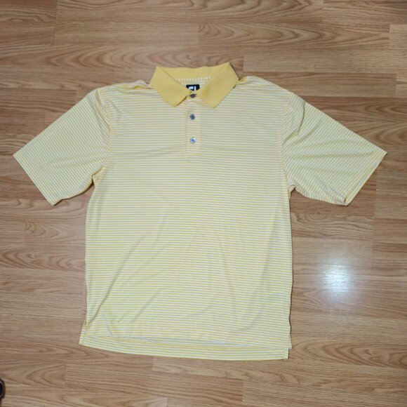Footjoy FJ Shirt Lot Mens XL Red White - yellow Stripe Golf Performance Stretch - Picture 2 of 16